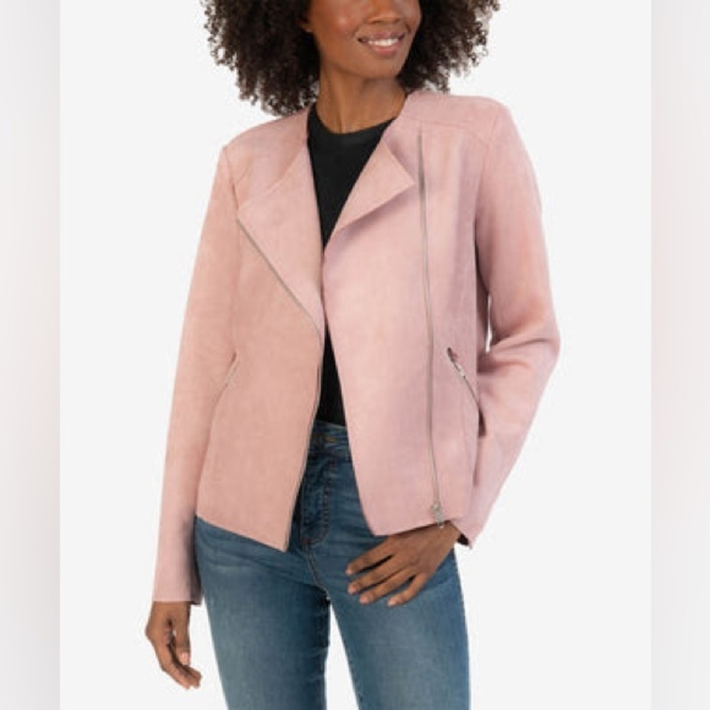 Kut from the Kloth Aria Rose Pink Faux Suede Moto Zip Up Jacket Size Medium